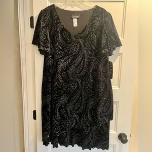 S L Fashions Black Velvet Party Dress Sparkle Tiered Womens 24 Petite Cocktail